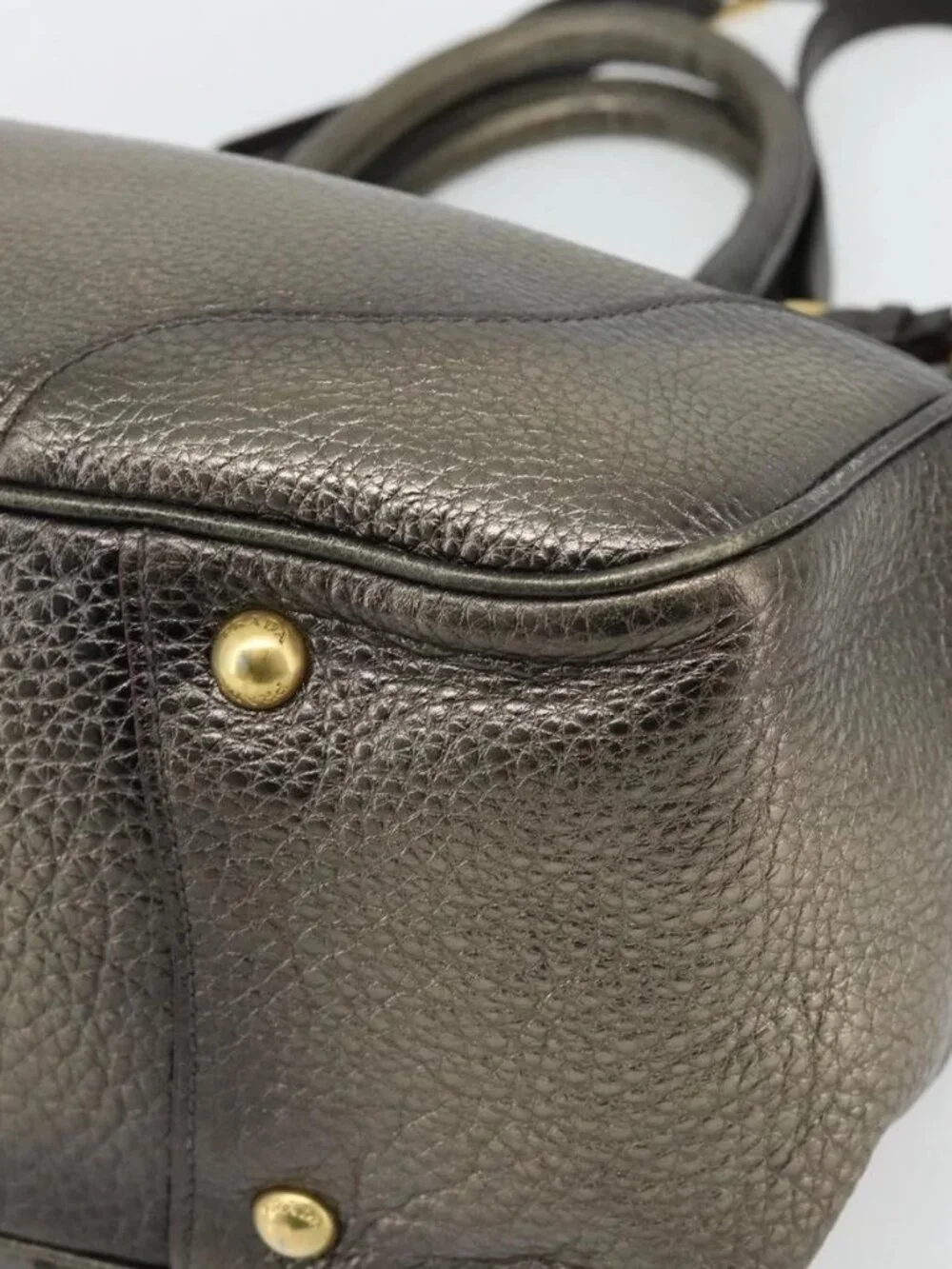 PRADA Tote Bag Leather 2way Gold Auth